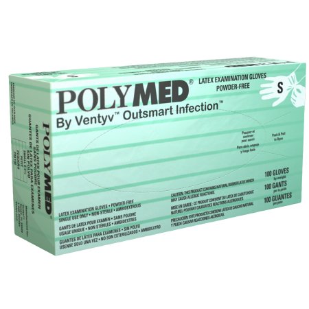 Gloves Exam Latex Polymed® Small NonSterile Latex Standard Cuff Length Fully Textured Ivory Not Chemo Approved (100/BX10BX/CS) by Ventyv  ID PM102